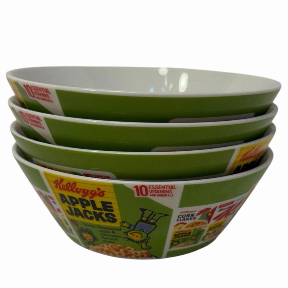 Kellogg's Cereal Bowls Set of 4 Apple Jacks Retro Advertising Ceramic Green